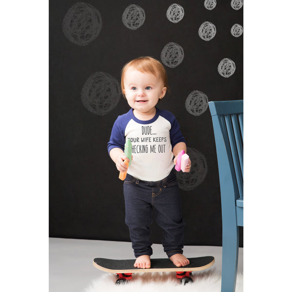 Pavilion Gift Company Dude 6-12 Months 3/4 Length Navy Sleeve Onesie