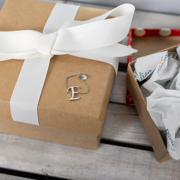 Pavilion Gift Company E Adjustable Rhodium Plated Monogram Ring