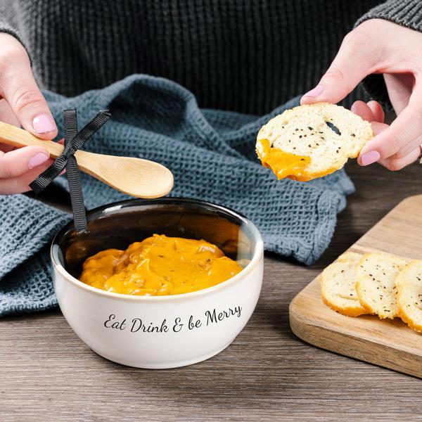 Pavilion Gift Company Eat & Drink 4.5" Ceramic Bowl With Bamboo Spoon