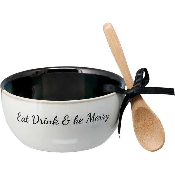 pavilion gift company Eat & Drink 4.5" Ceramic Bowl with Bamboo Spoon