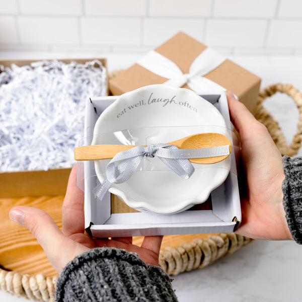 Pavilion Gift Company Eat Well 4.5" Ceramic Bowl With Bamboo Spoon