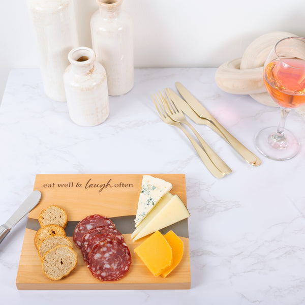 Pavilion Gift Company Eat Well 9" Wood & Resin Cheese/Bread Board Set