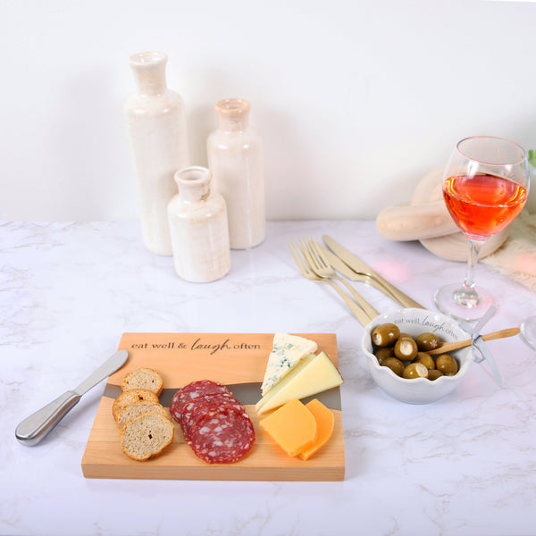 Pavilion Gift Company Eat Well 9" Wood & Resin Cheese/Bread Board Set