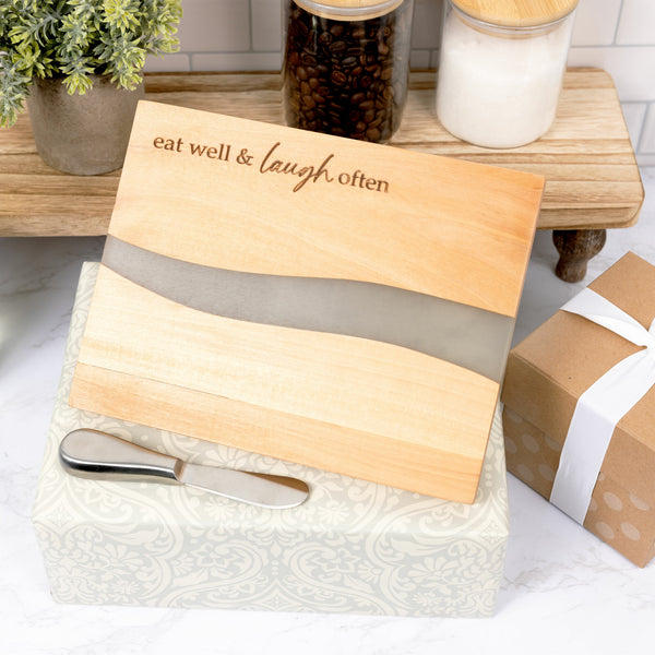Pavilion Gift Company Eat Well 9" Wood & Resin Cheese/Bread Board Set