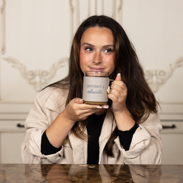 Pavilion Gift Company Educate 16 Oz Wrapped Glass Mug With Coaster Lid