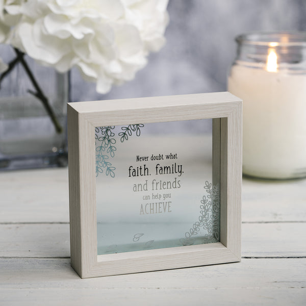 Pavilion Gift Company Faith And Family 5" X 5" Framed Glass Plaque