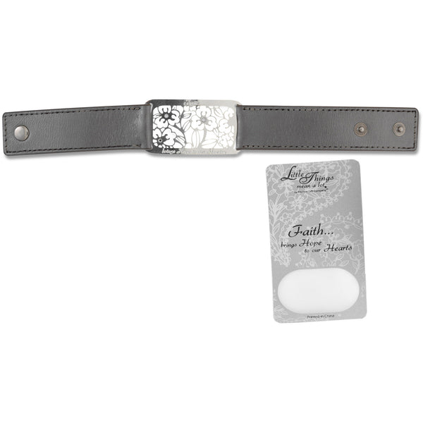 pavilion gift company Faith Bracelet 8.5" x 1" Silver Leather