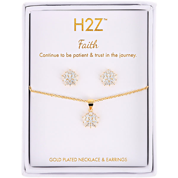 pavilion gift company Faith Floral Burst Clear Zircon - 16.5"-18.5" Inspirational 18K Gold Plated Gift Set