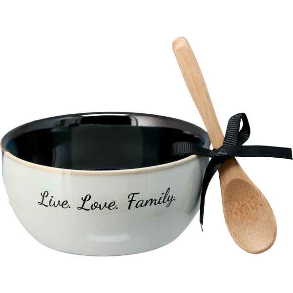 pavilion gift company Family 4.5" Ceramic Bowl with Bamboo Spoon