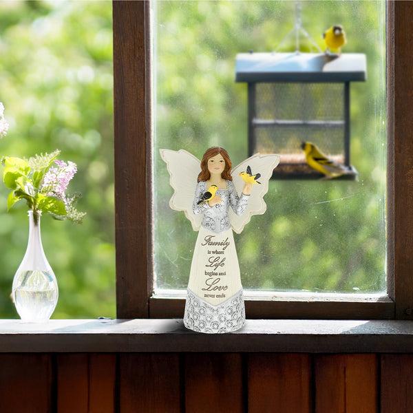 Pavilion Gift Company Family 5.5" Angel Figurine With Goldfinches