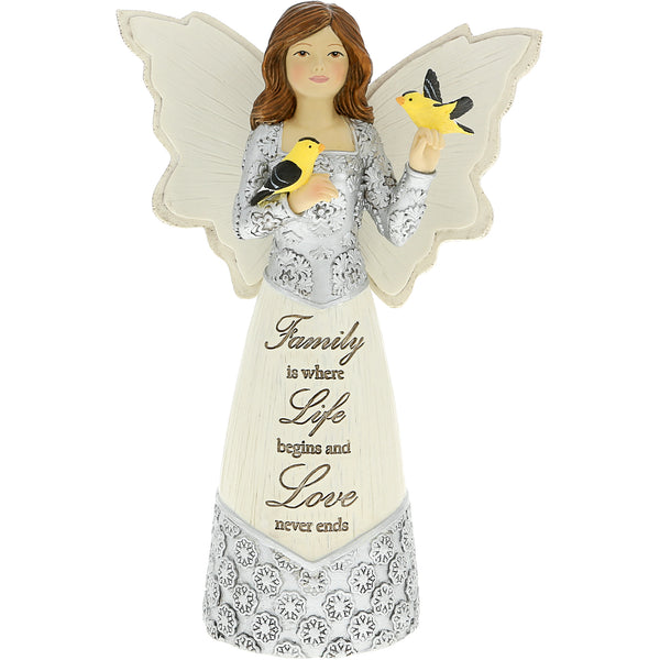 pavilion gift company Family 5.5" Angel Figurine with Goldfinches