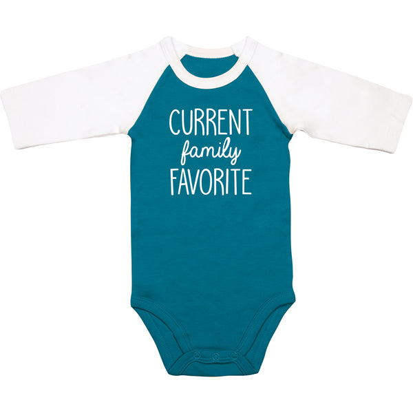 pavilion gift company Family Favorite 12-24 Months 3/4 Length Sleeve Prussian Blue Onesie