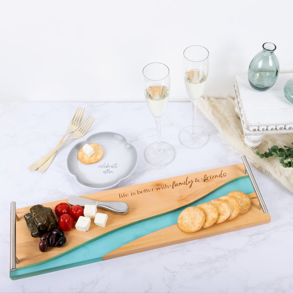 Pavilion Gift Company Family & Friends 21" Wood & Resin Cheese/Bread Board Set
