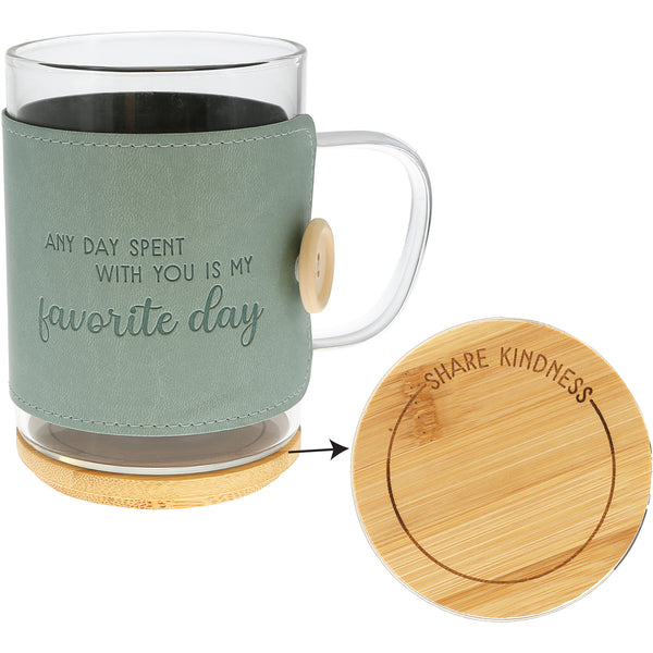 pavilion gift company Favorite Day 16 oz Wrapped Glass Mug with Coaster Lid