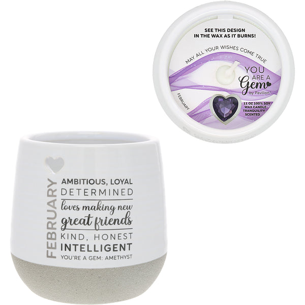pavilion gift company February 11 oz - 100% Soy Wax Reveal Candle with Birthstone Scent: Tranquility