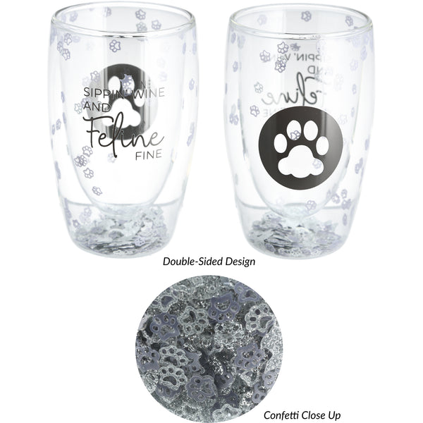 pavilion gift company Feline Fine 14 oz Double-Walled Glass