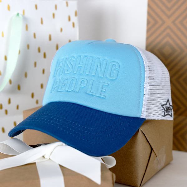 Pavilion Gift Company Fishing People Adjustable Cyan Neoprene Mesh Hat
