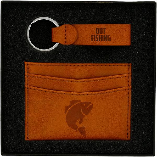 pavilion gift company Fishing PU Leather Keyring & Wallet Set