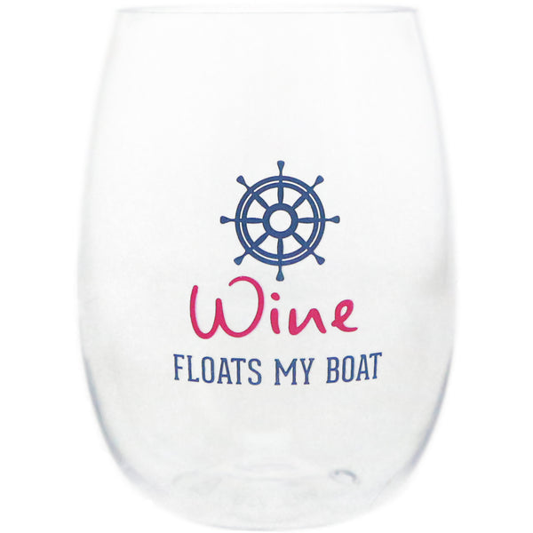 pavilion gift company Floats My Boat 14 oz Tritan Stemless Wine Glass