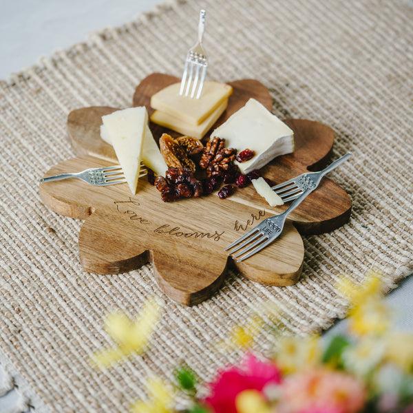 Pavilion Gift Company Floral Love 10" Acacia Cheese/Bread Board Set