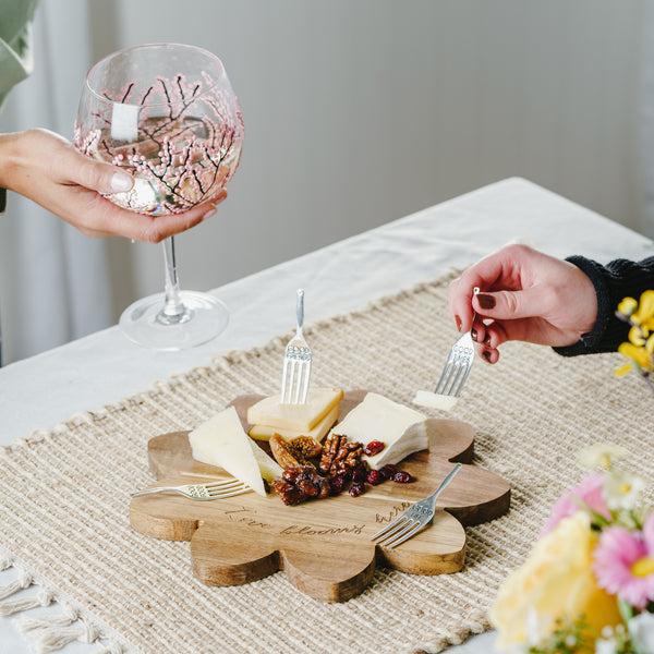 Pavilion Gift Company Floral Love 10" Acacia Cheese/Bread Board Set