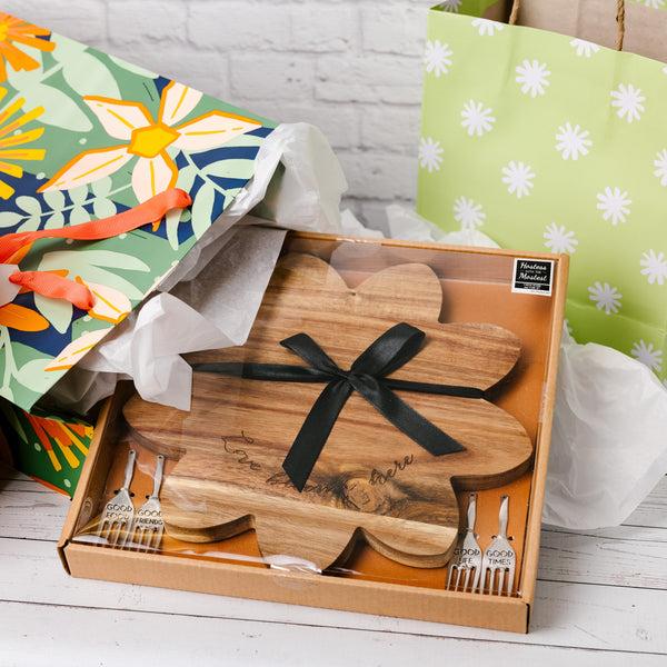 Pavilion Gift Company Floral Love 10" Acacia Cheese/Bread Board Set