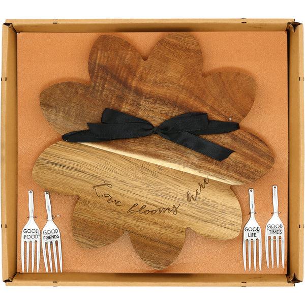 pavilion gift company Floral Love 10" Acacia Cheese/Bread Board Set