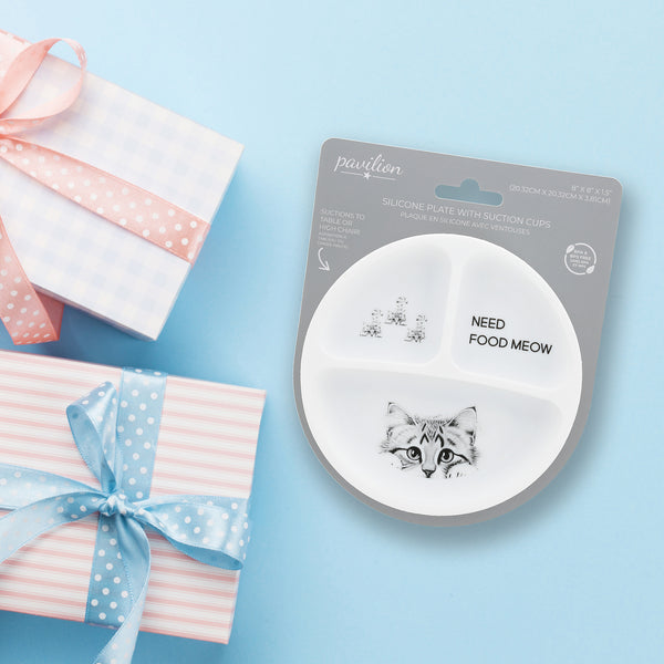 Pavilion Gift Company Food Meow Divided Silicone Suction Plate
