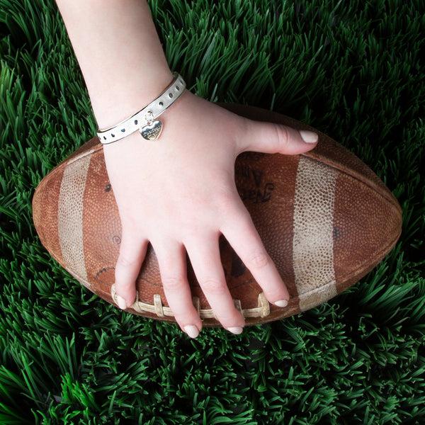 Pavilion Gift Company Football Mom White Enamel Bangle Bracelet With Heart Charm