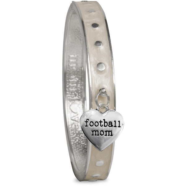 pavilion gift company Football Mom White Enamel Bangle Bracelet with Heart Charm
