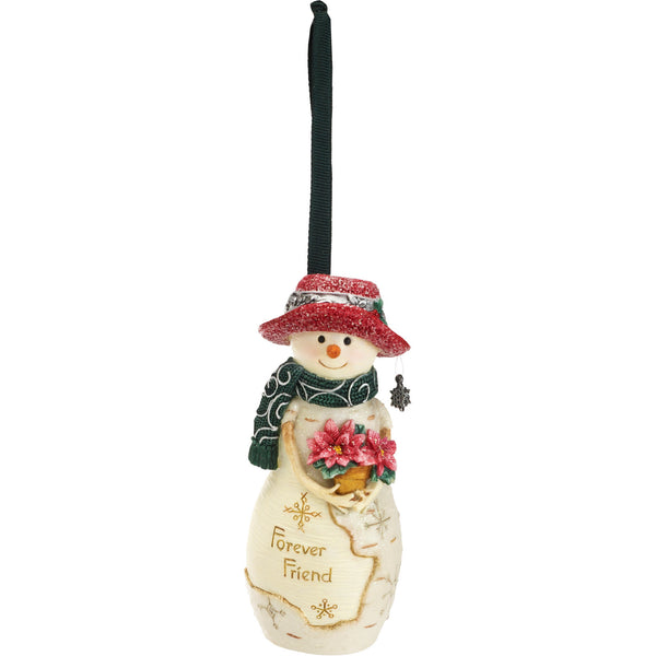 pavilion gift company Forever Friend 4" Snowman Orn. w/Poinsettia