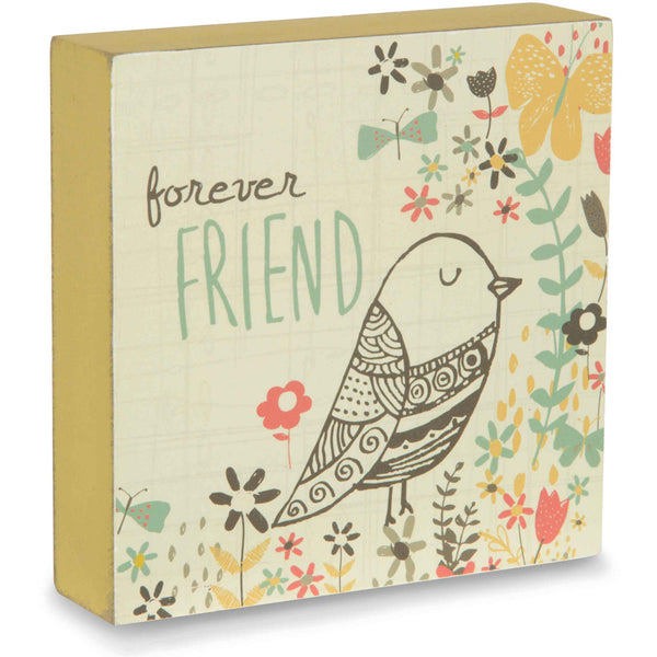 pavilion gift company Forever Friend 4" x 4" Bird & Flower Plaque