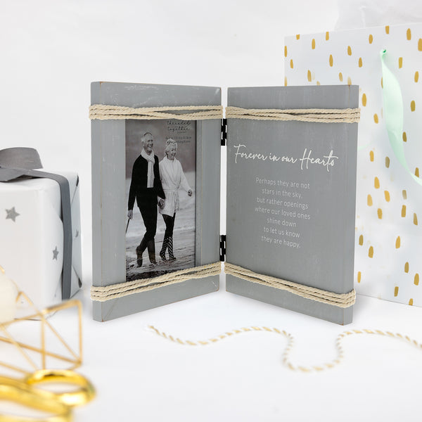 Pavilion Gift Company Forever In Our Hearts 5.5" X 7.5" Hinged Sentiment Frame (Holds 4" X 6" Photo)