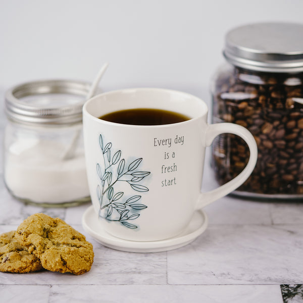 Pavilion Gift Company Fresh Start 17 Oz Cup With Coaster Lid