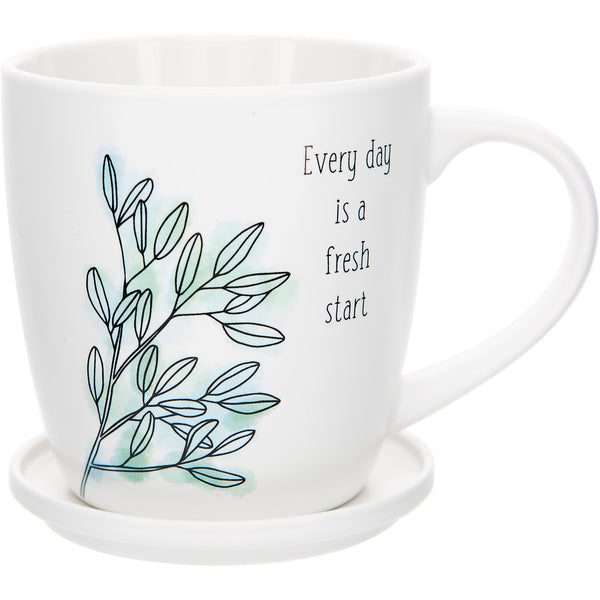 Pavilion Gift Company Fresh Start 17 Oz Cup With Coaster Lid