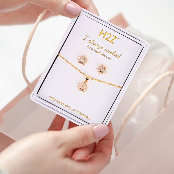 Pavilion Gift Company Friend Floral Burst Topaz Zircon - 16.5"-18.5" Inspirational 18K Gold Plated Gift Set