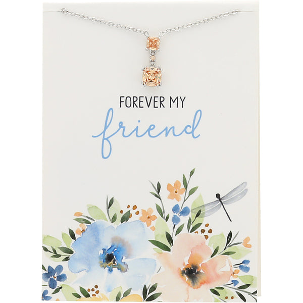 pavilion gift company Friend Light Champagne 16.5"-18.5" White Gold Plated Necklace with Cubic Zirconia Stones