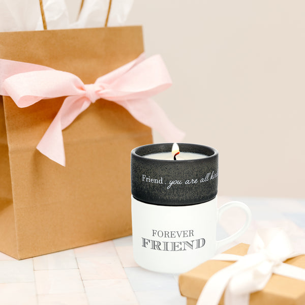 Pavilion Gift Company Friend Stacking Mug And Candle Set 100% Soy Wax Scent: Tranquility