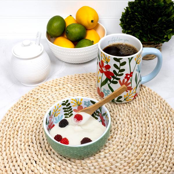 Pavilion Gift Company Friends 4.5" Ceramic Bowl With Bamboo Spoon