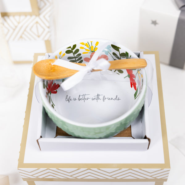 Pavilion Gift Company Friends 4.5" Ceramic Bowl With Bamboo Spoon