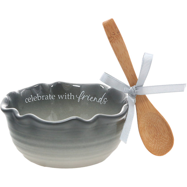 pavilion gift company Friends 4.5" Ceramic Bowl with Bamboo Spoon