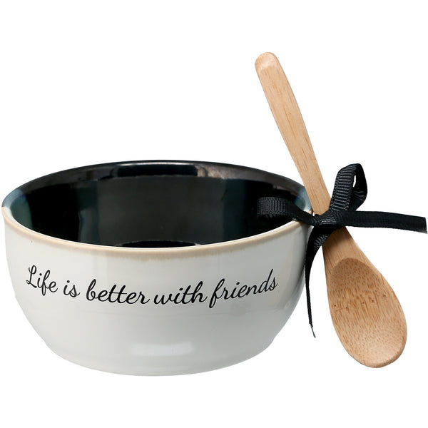 pavilion gift company Friends 4.5" Ceramic Bowl with Bamboo Spoon