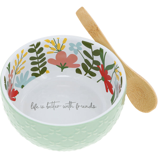 pavilion gift company Friends 4.5" Ceramic Bowl with Bamboo Spoon