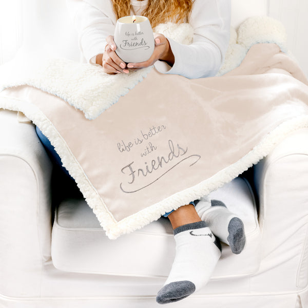 Pavilion Gift Company Friends 42" X 50" Sherpa Lined Royal Plush Blanket Gift Set
