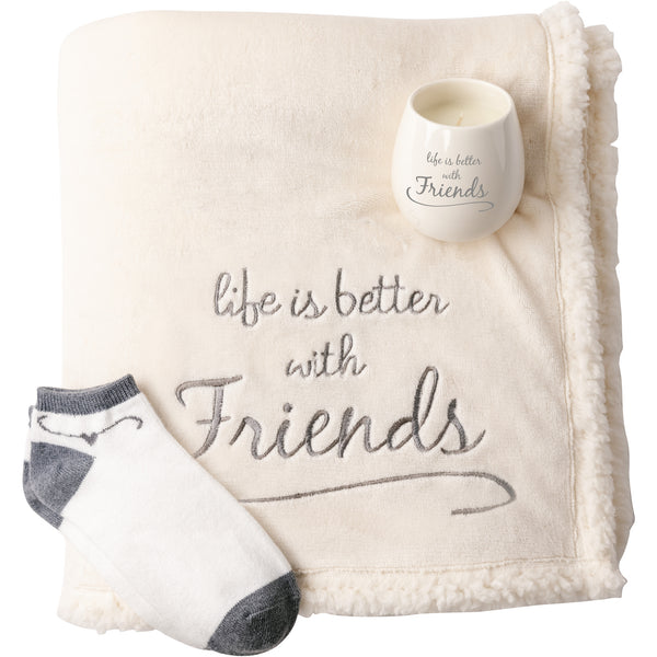 pavilion gift company Friends 42" x 50" Sherpa Lined Royal Plush Blanket Gift Set