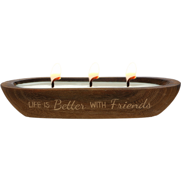 pavilion gift company Friends 9 oz - 100% Soy Wax Decorative Wooden Dough Bowl Candle Scent: White Jasmine