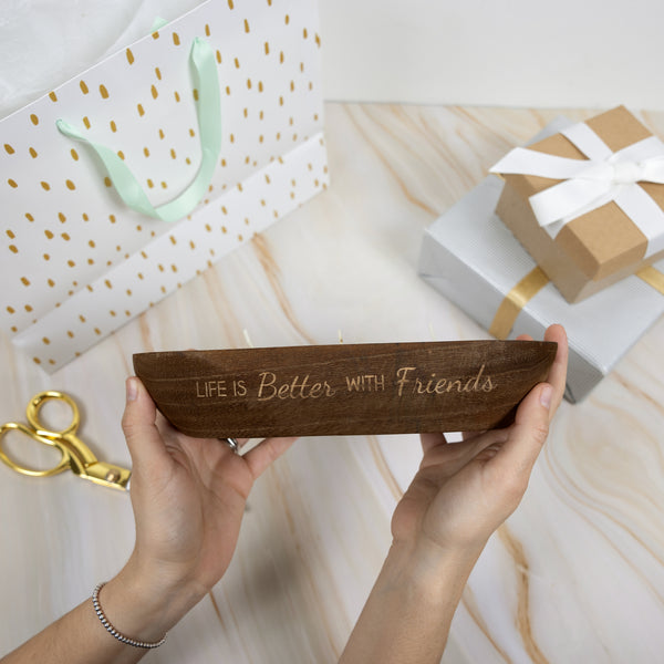 Pavilion Gift Company Friends 9 Oz - 100% Soy Wax Decorative Wooden Dough Bowl Candle Scent: White Jasmine