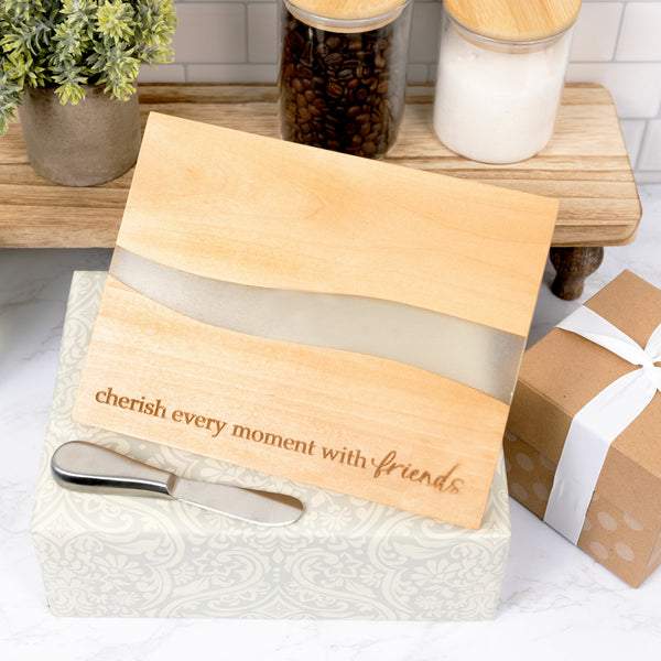 Pavilion Gift Company Friends 9" Wood & Resin Cheese/Bread Board Set
