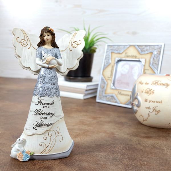 Pavilion Gift Company Friends Are A Blessing 6" Angel Holding Bunny