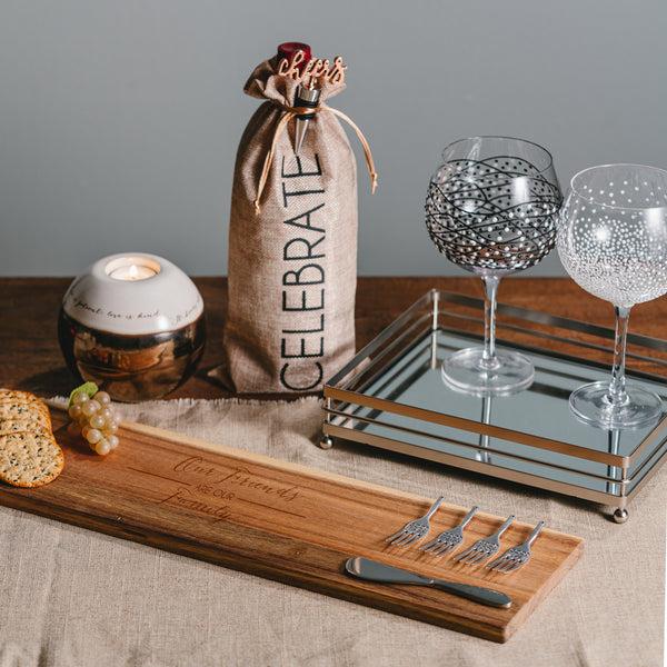 Pavilion Gift Company Friends Are Family 21" Acacia Cheese/Bread Board Set